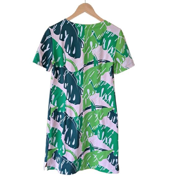Persifor Carter Short Sleeve Dress Size XS Beverly Hills Banana Leaf Pink Green - Picture 9 of 10